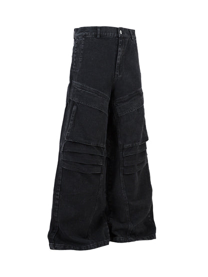 Deconstructed Split Pleated Pocket Cargo Jeans
