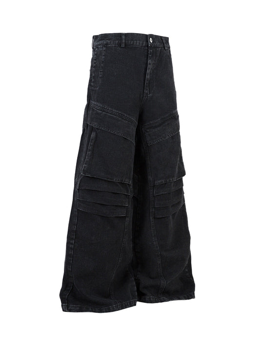 Deconstructed Split Pleated Pocket Cargo Jeans