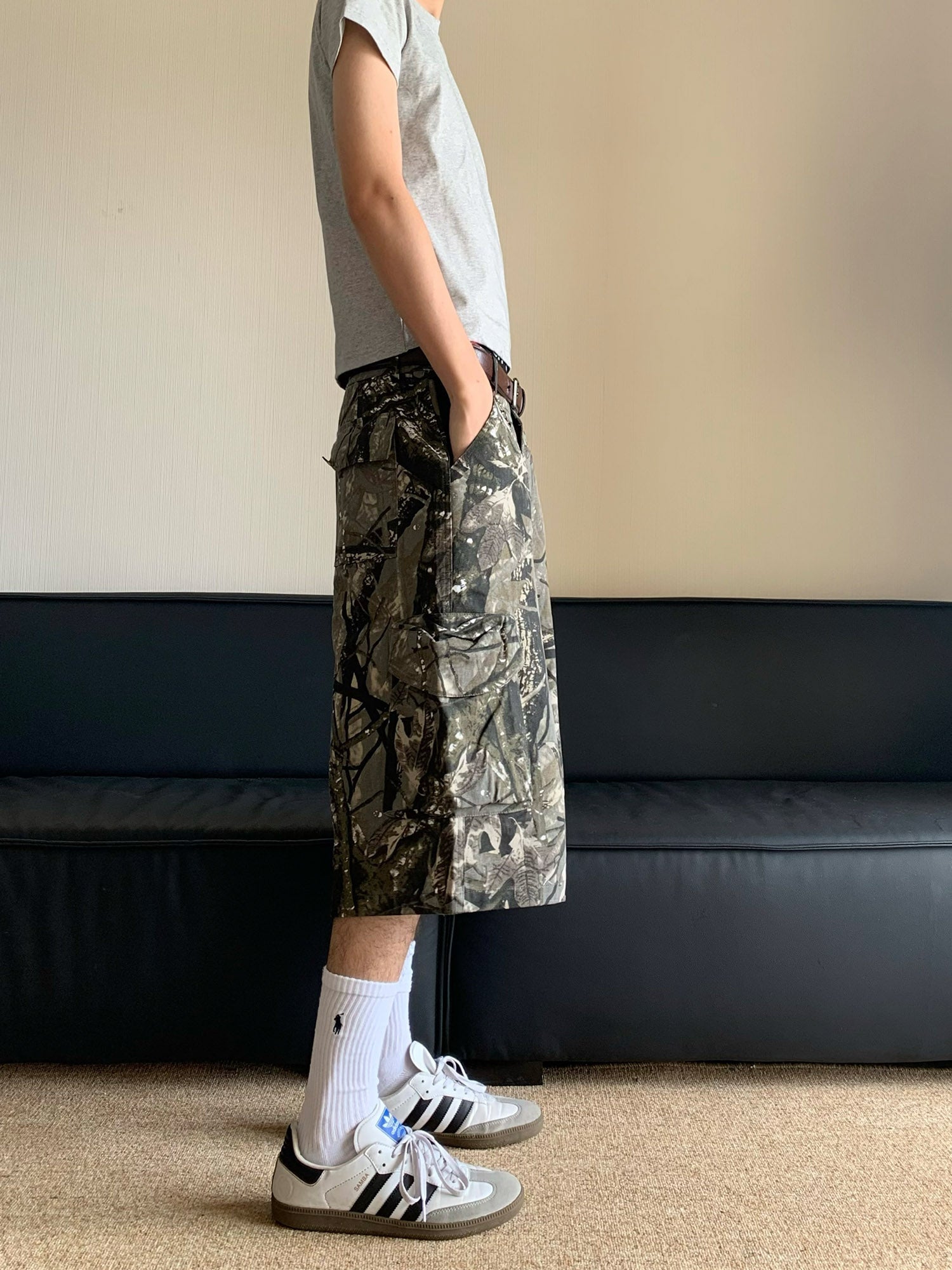 Thesupermade Retro Camouflage Fallen Leaves Cargo Jorts - 2166