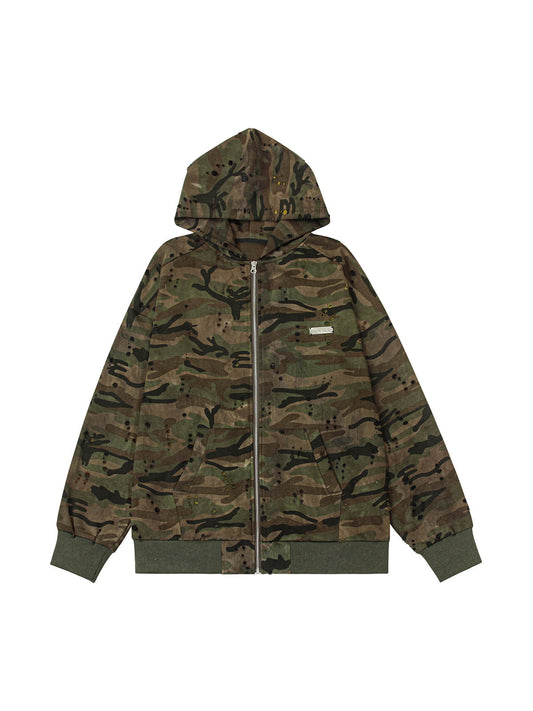 Thesupermade – Verwaschene Distressed-Kapuzenjacke mit Reißverschluss