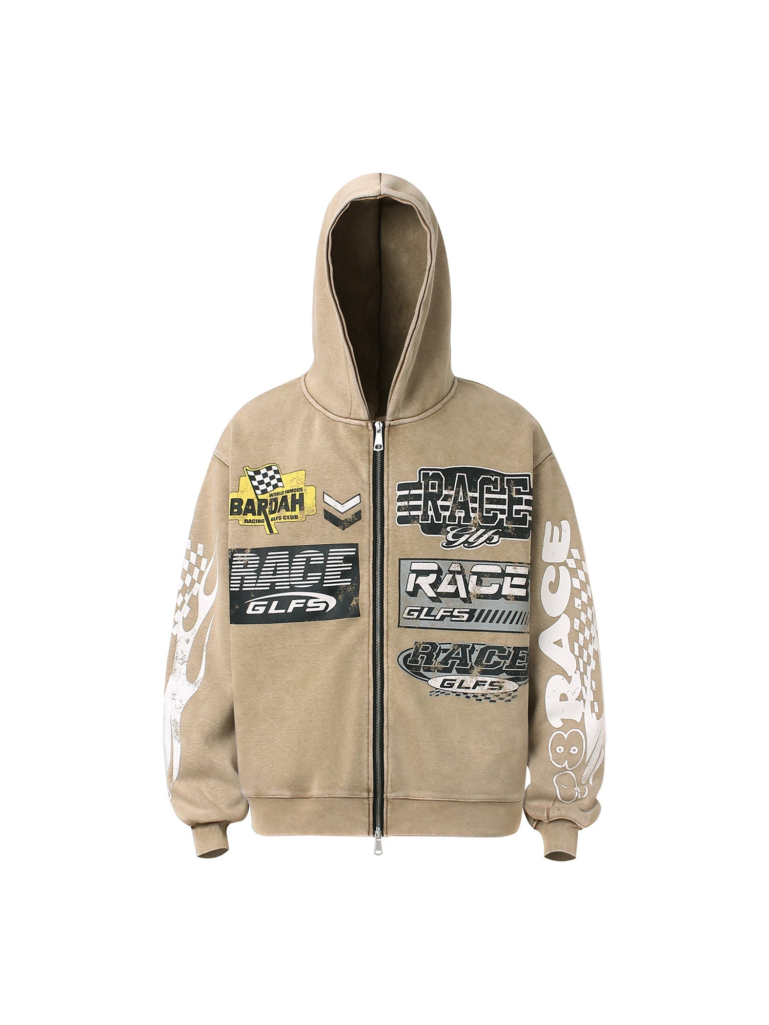 Thesupermade Washed Racing Zip Up Hoodie