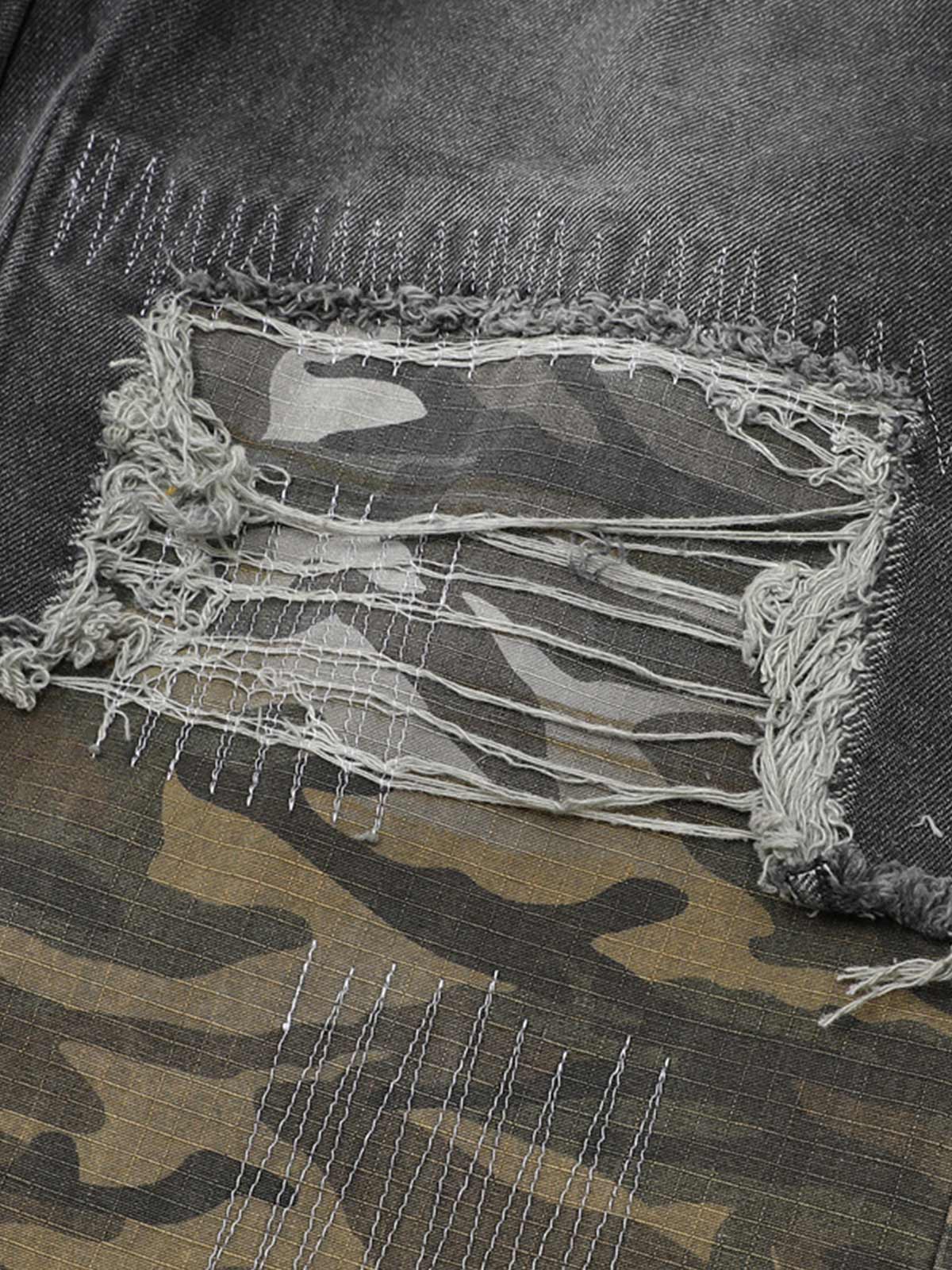 Distressed Camouflage Patchwork Jeans