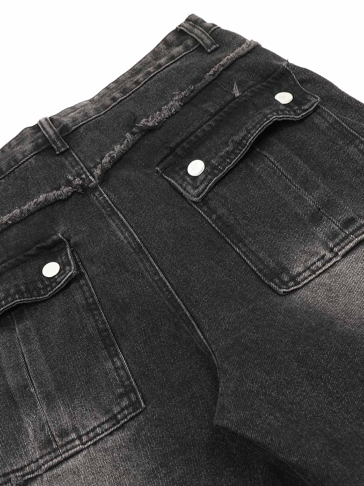 Thesupermade Detressed Raw Edge Multi-pocket Cargo Jeans