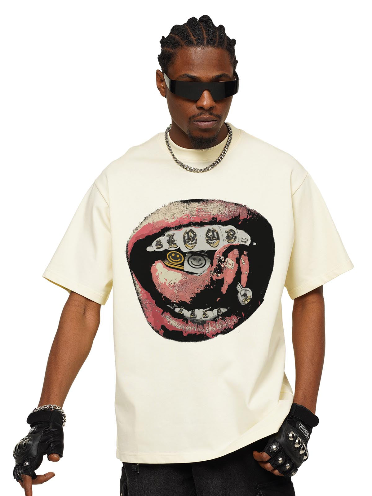 Street Retro Washed Lip Print T-shirt