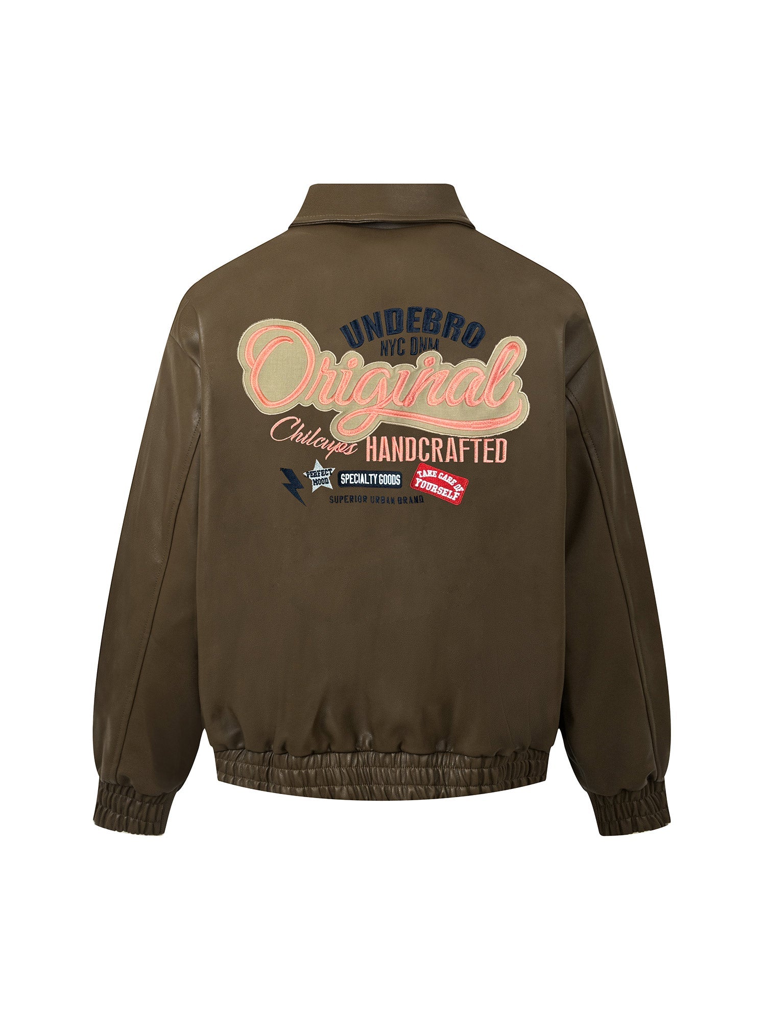 Thesupermade – Bomberjacke aus Leder mit aufgesticktem Schriftzug