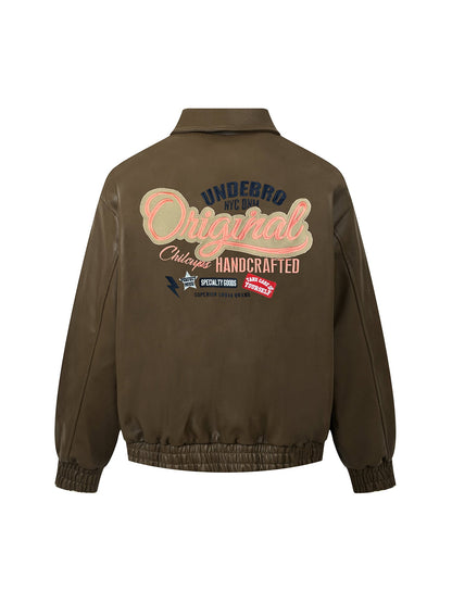Thesupermade – Bomberjacke aus Leder mit aufgesticktem Schriftzug
