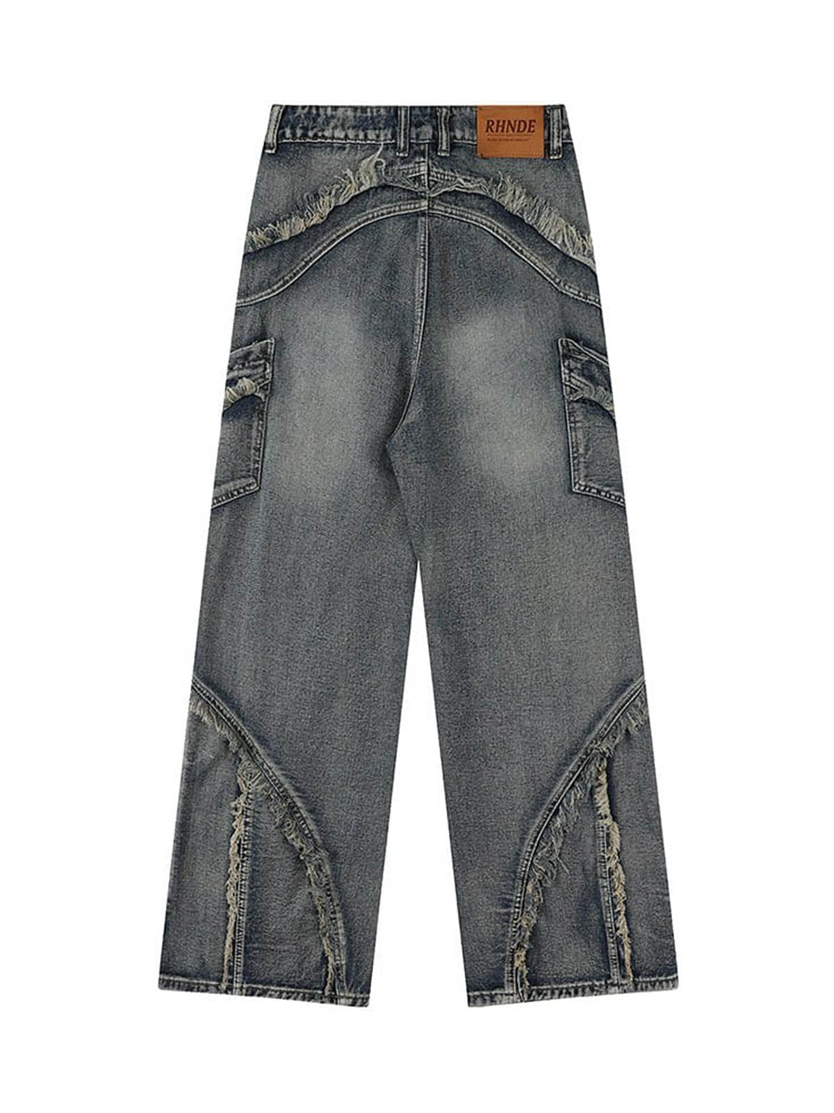 Thesupermade Washed Side Pocket Raw Edge Baggy Jeans - 2303