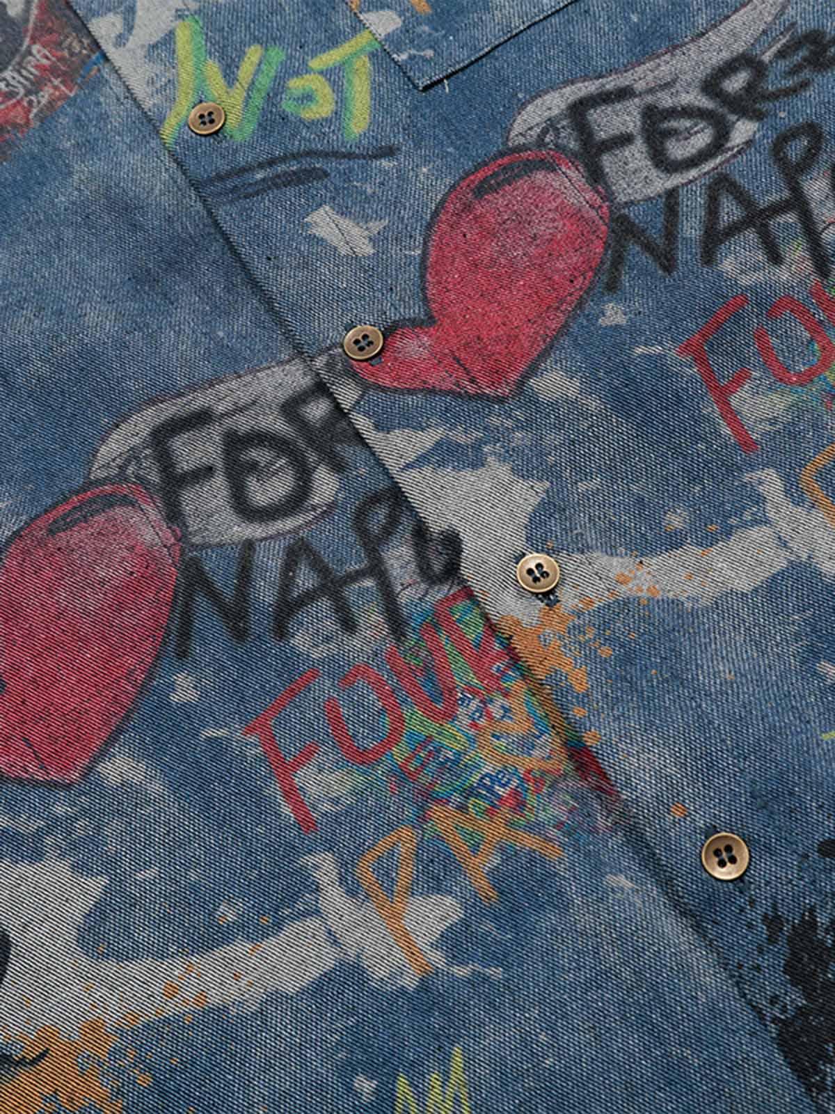 Poloshirt aus Denim mit Batik-Graffiti