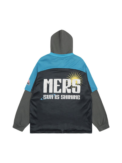 Sweat à capuche en similicuir deux pièces avec coutures contrastées