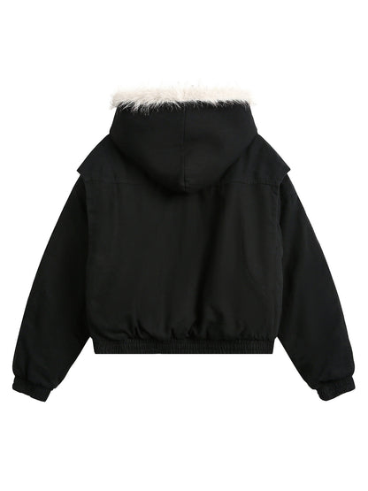 Veste matelassée à capuche en fourrure épissée - 2285