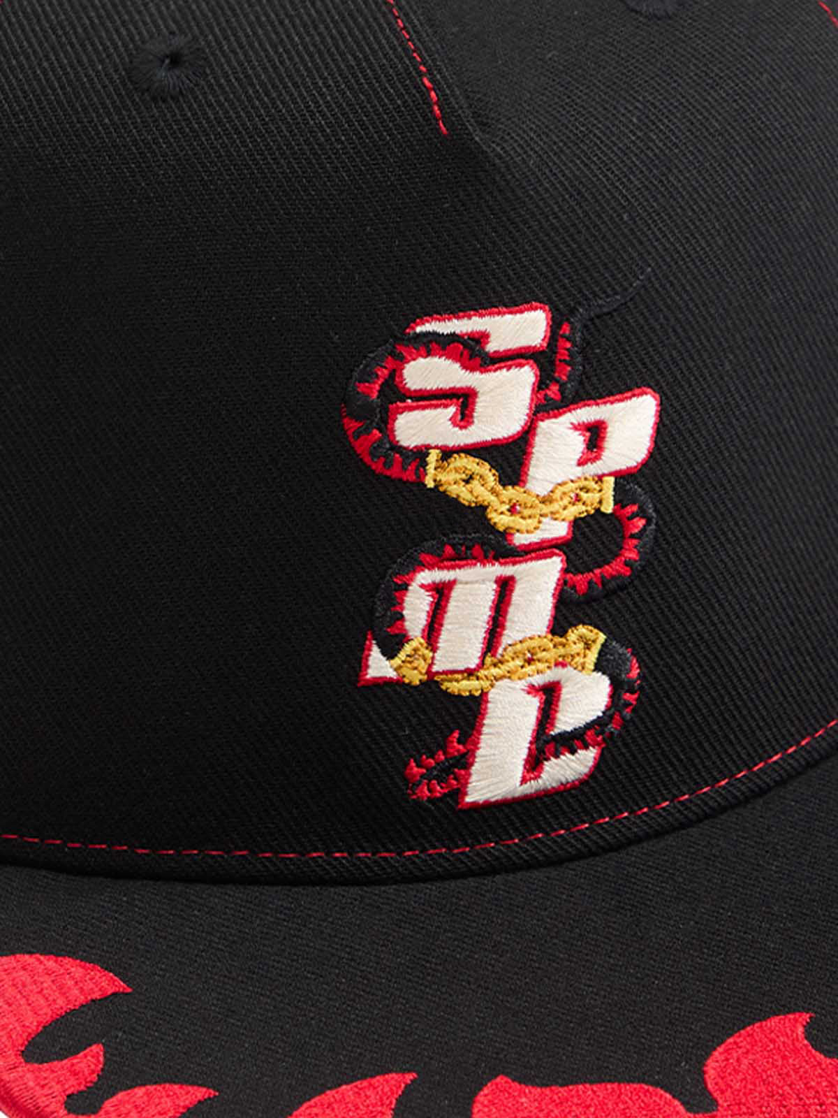 Schwarze Baseballkappe mit besticktem Flammenbesatz – 2365