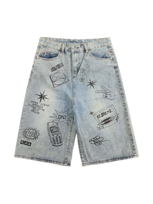 Jeans en jean rétro et amusant avec graffitis