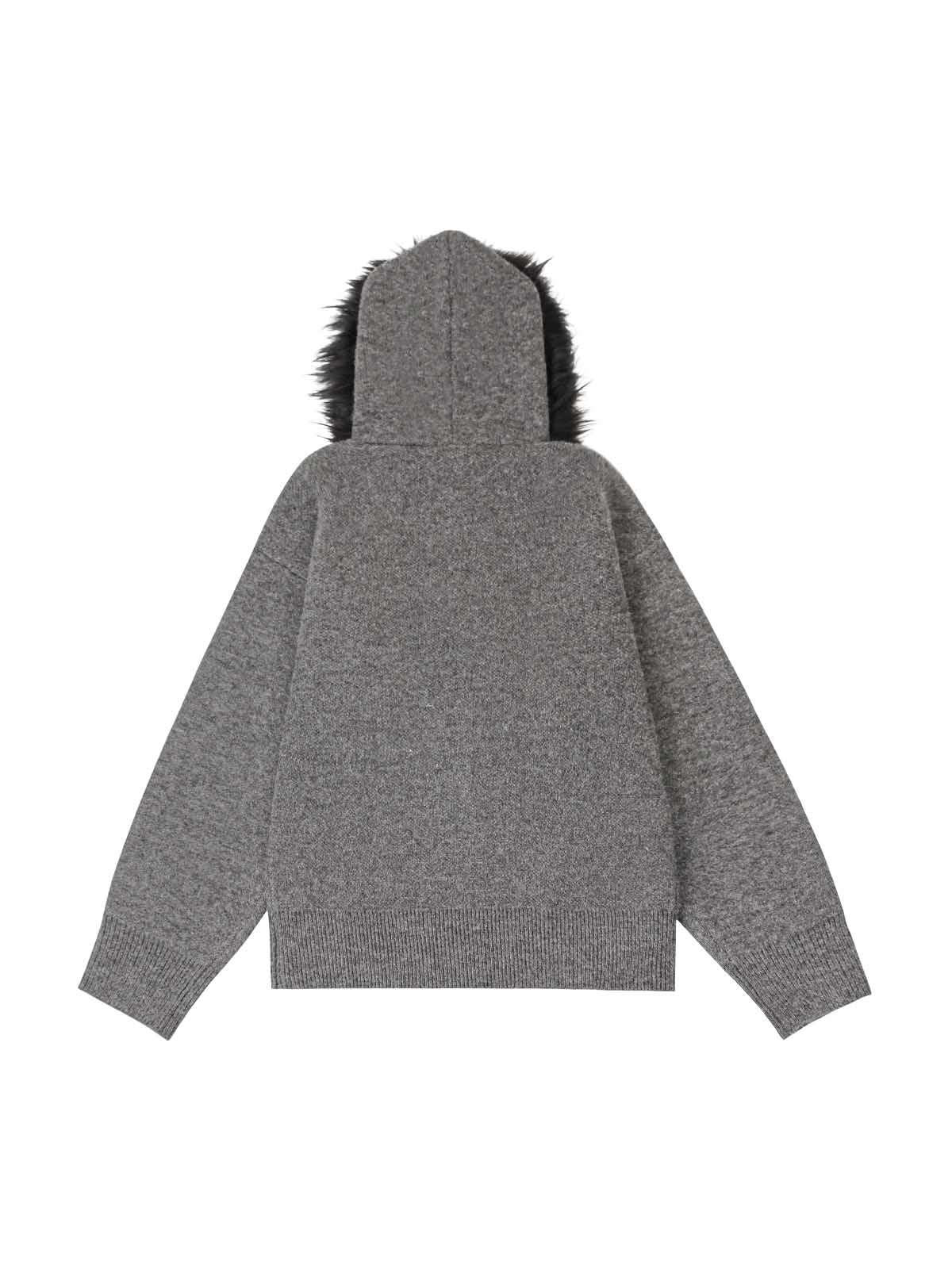 Thesupermade Detachable Fur Collar Quarter Zipper Hooded Sweater