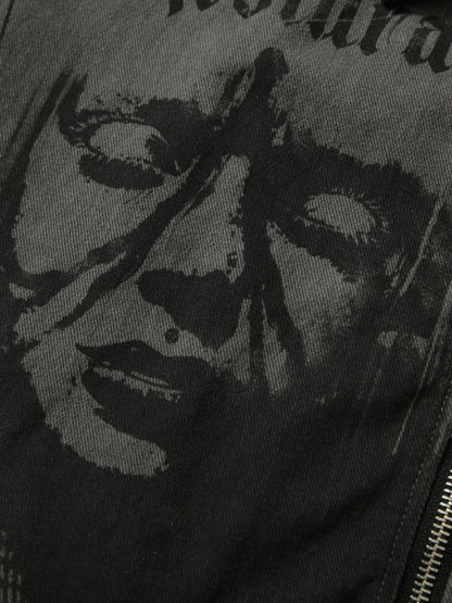 Patchwork-Scheunenjacke im Wasteland-Stil mit Portrait-Print