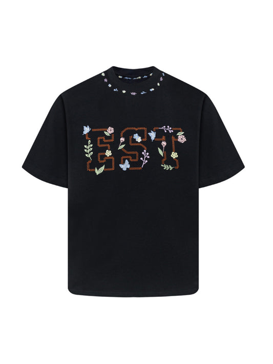 Embroidered Floral Crew Neck T-Shirt
