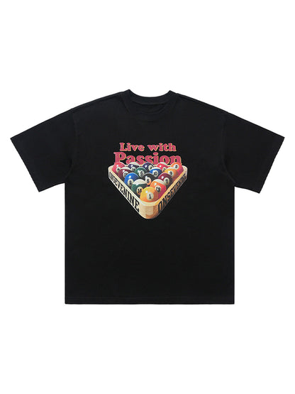 Retro Billiards Letter Print T-Shirt