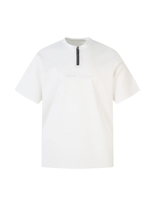 T-shirt rétro à fermeture éclair quart de tour en daim brodé