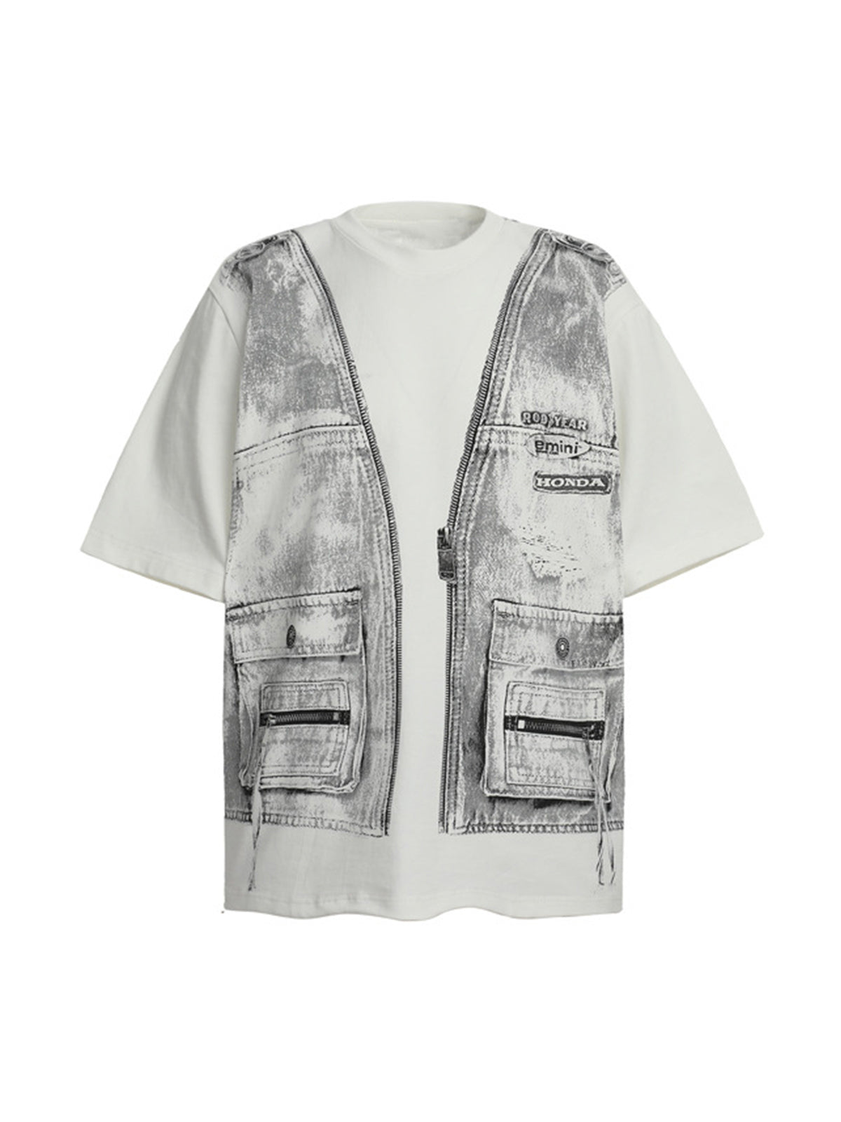 Faux Two-Piece Denim Vest Print T-Shirt