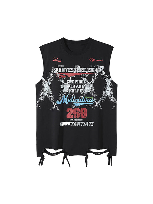 Retro Tattered Print Vest