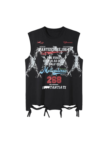 Retro Tattered Print Vest