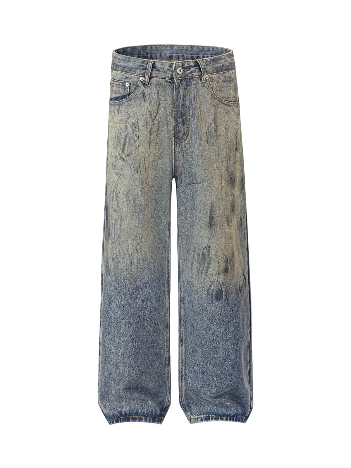 Thesupermade Distressed Washed Ink Splashed Straight Jeans