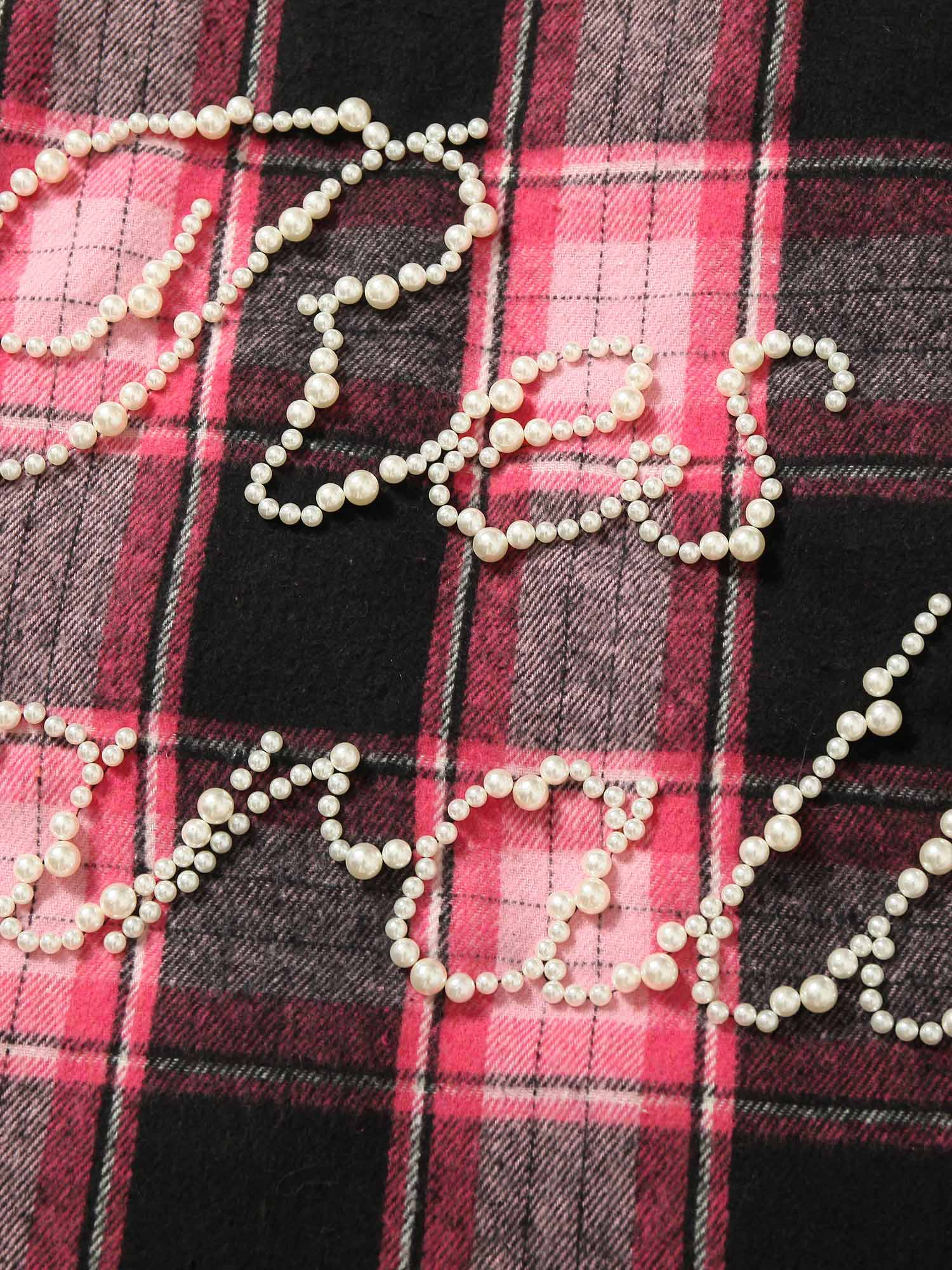 Thesupermade – Gepolsterte, karierte Jacke mit Perlen und Pelzkragen