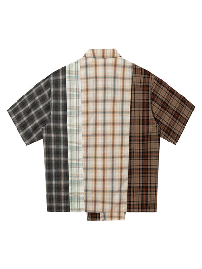 Patchwork Plaid Short-Sleeve Shirt