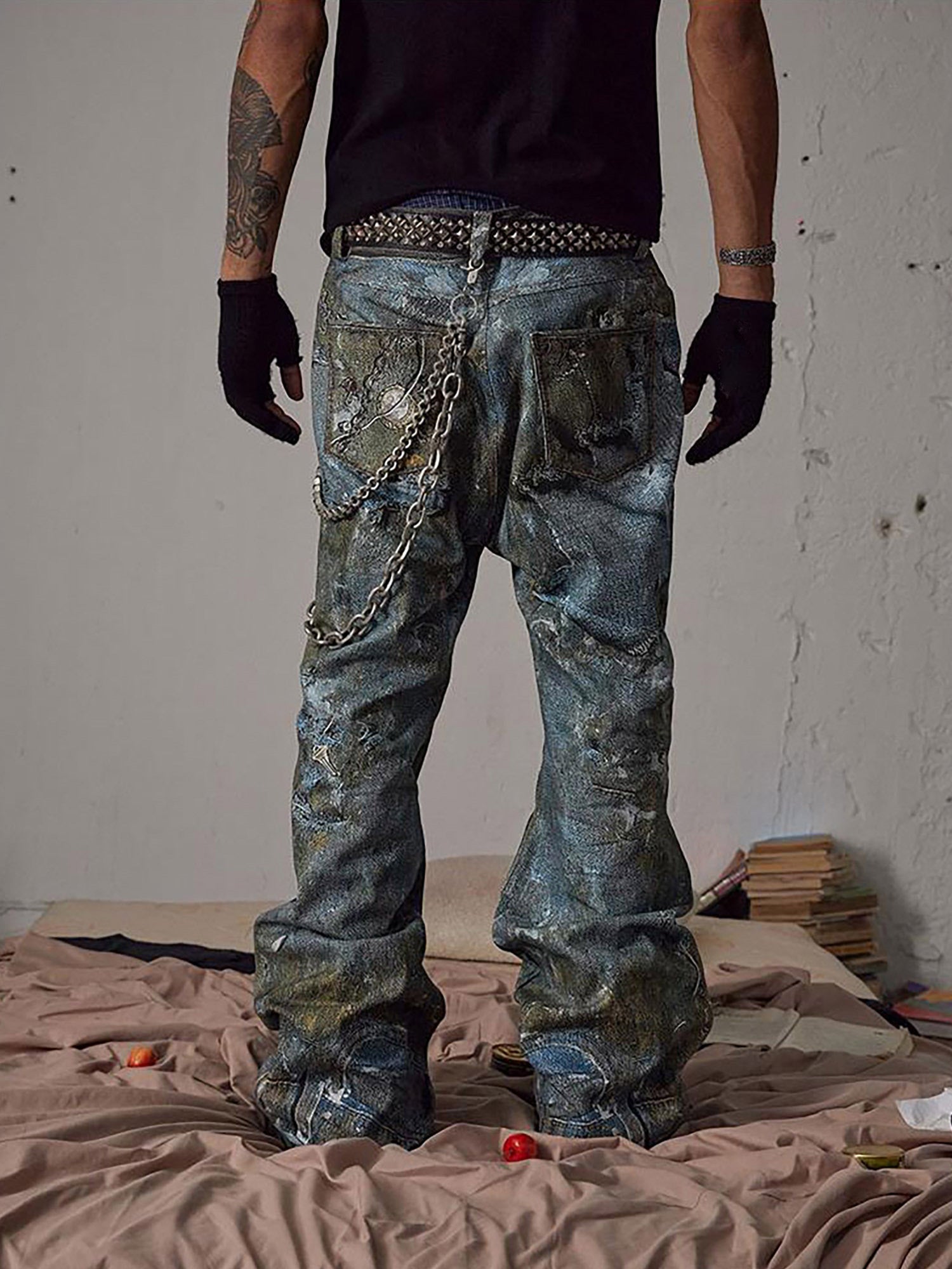 Thesupermade Graffiti BORO Destruction Chain Jeans – 2110 