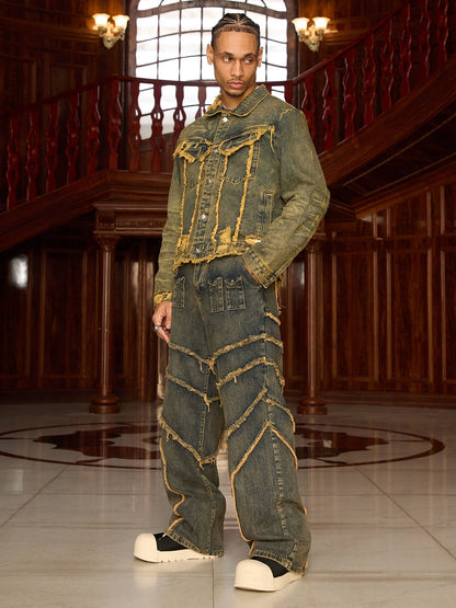 Veste en jean vieilli à bords bruts Supermade