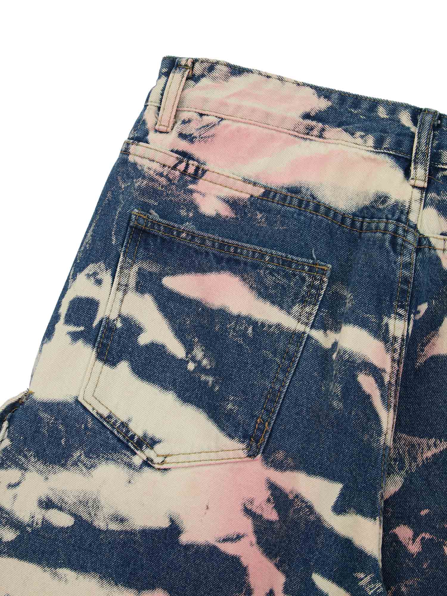 Thesupermade Tie-dye Waste Style Camouflage Cargo Jeans