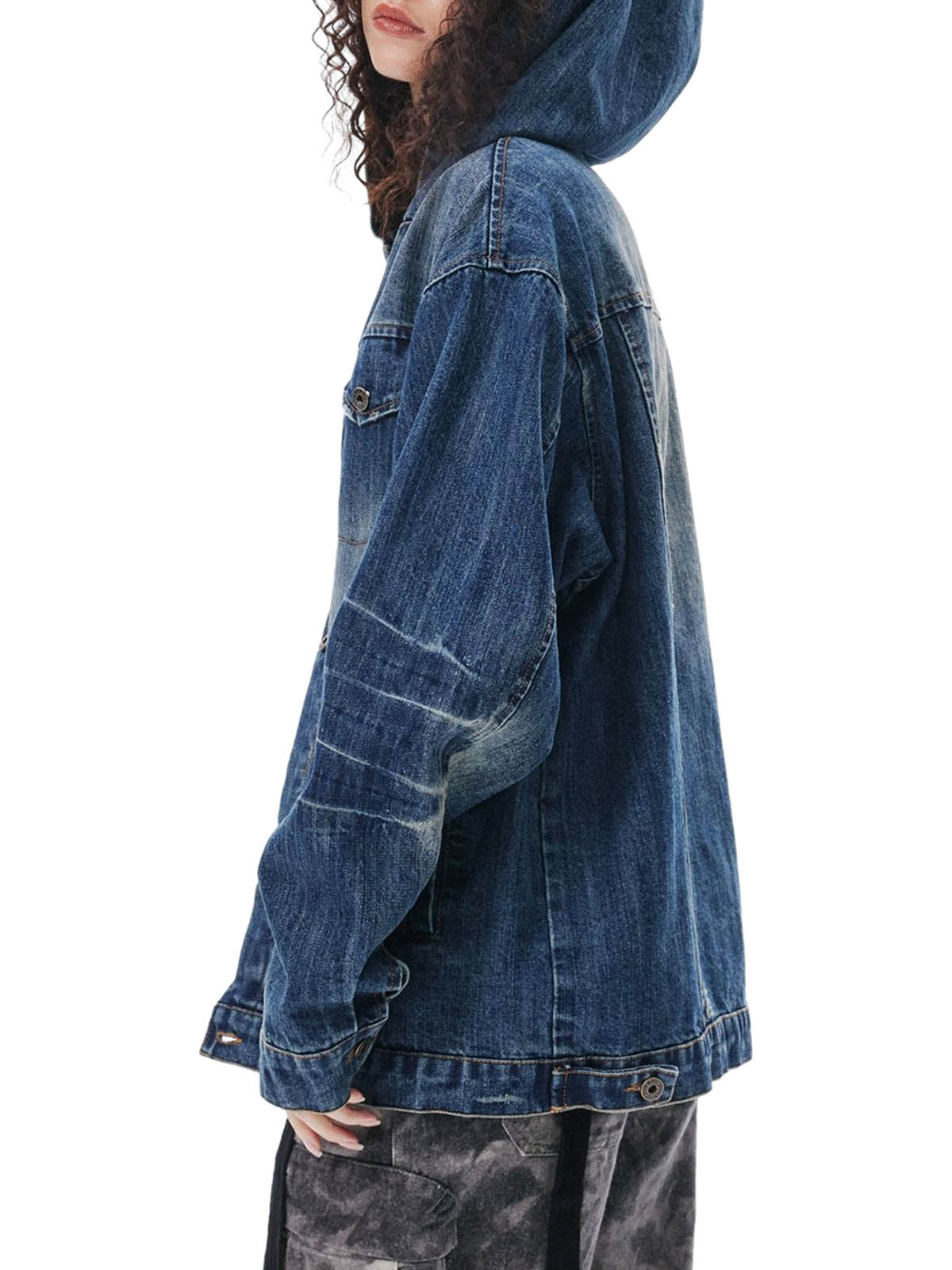 Veste à capuche en jean délavé style rétro