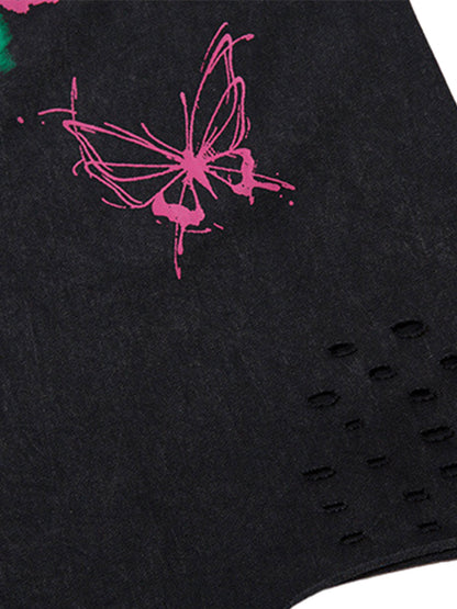 Raw Edge Butterfly Print Vest