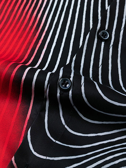 Striped Graffiti Line Button-Up Shirt
