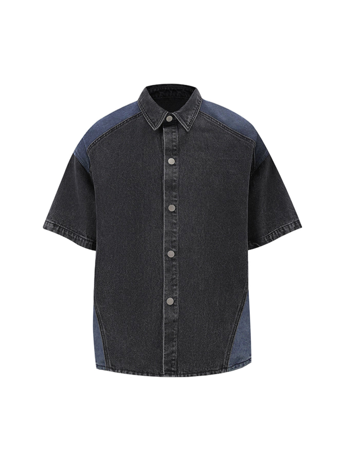Kurzärmliges Cropped-Denim-Set mit dekonstruiertem Patchwork