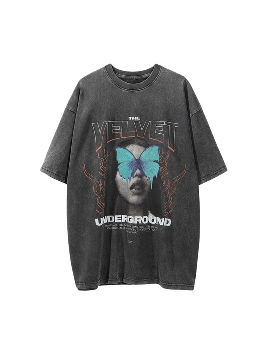 T-shirt imprimé personnage Thesupermade, délavé et vieilli - 2055