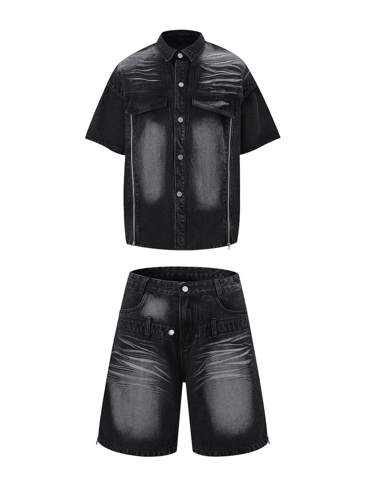 Set aus verwaschenem Jeanshemd und Jeanshose im Used-Look