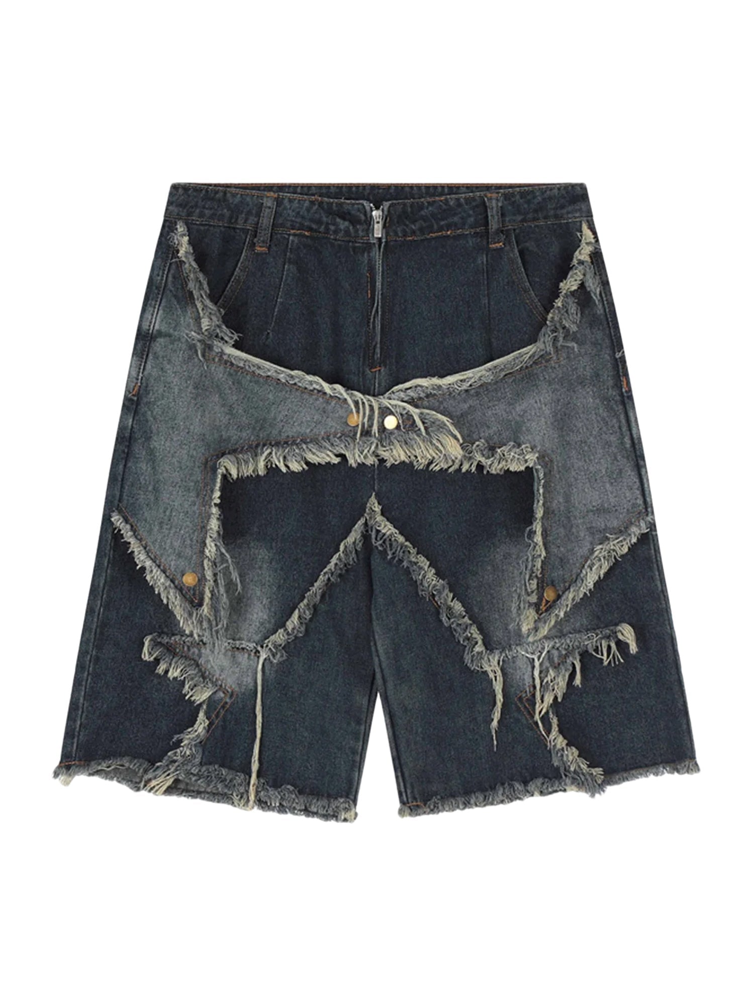 Thesupermade American Pentagram Tassel Patch Denim Shorts - 1681