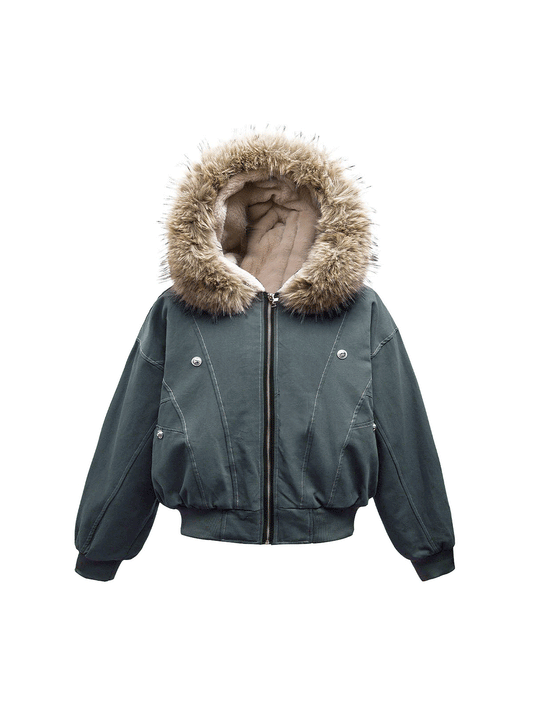 Bomberjacke mit Pelzfutter und Kapuze