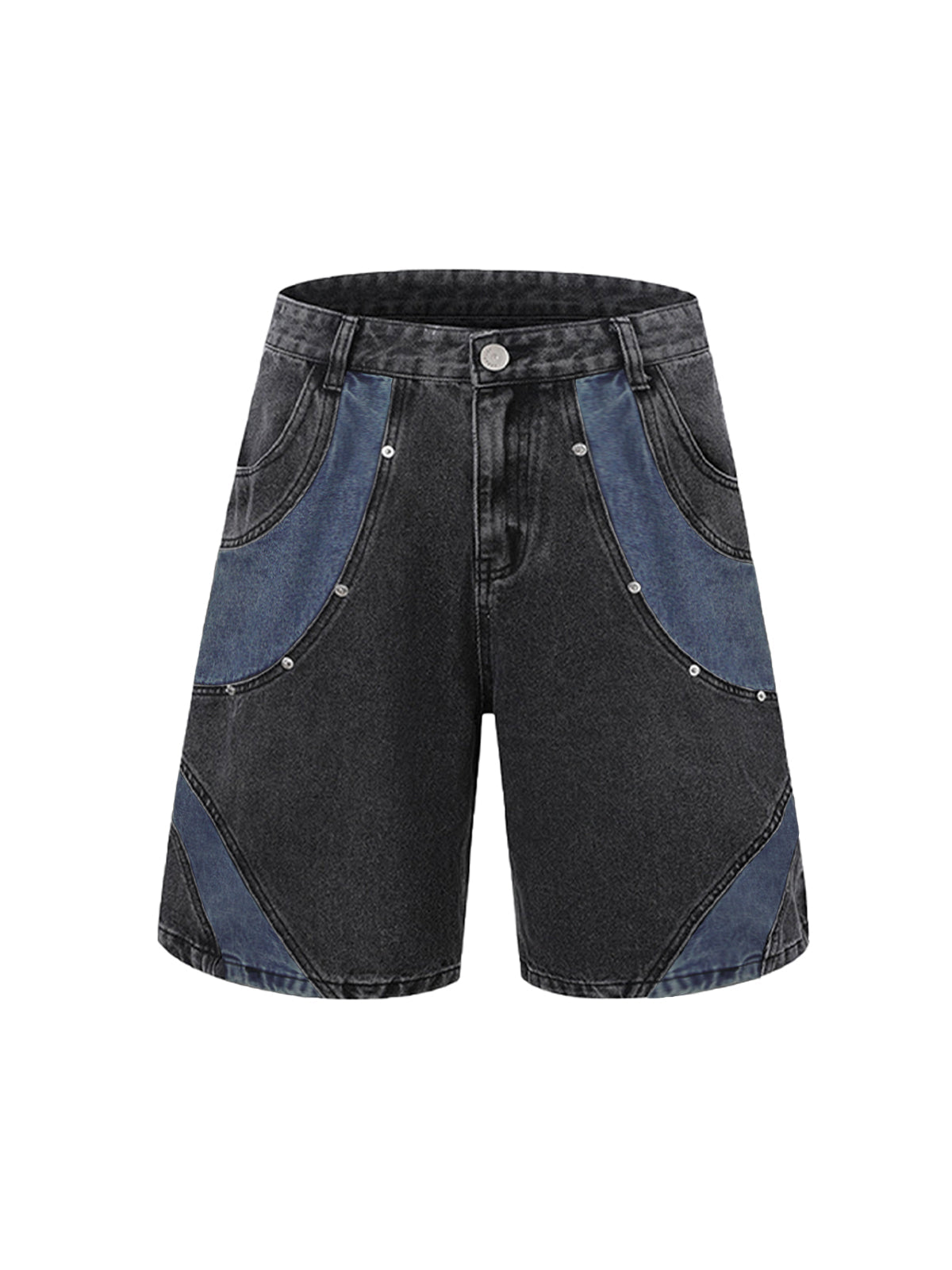 Kurzärmliges Cropped-Denim-Set mit dekonstruiertem Patchwork