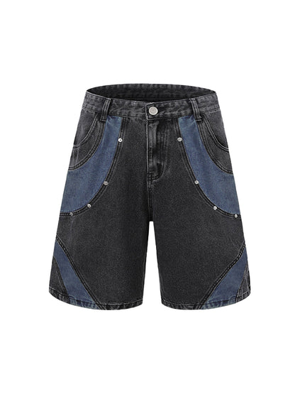 Kurzärmliges Cropped-Denim-Set mit dekonstruiertem Patchwork