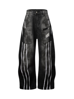 Street Stripe Dirty Dye Barrel Jeans
