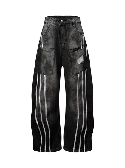 Street Stripe Dirty Dye Barrel Jeans