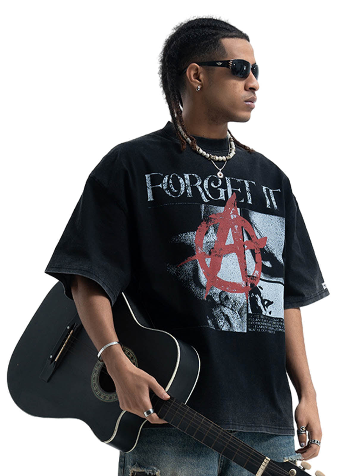 Street Retro Anti-War Distressed Print T-Shirt
