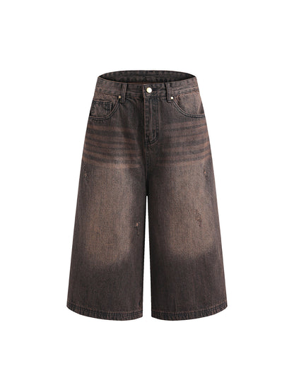 Kurze Jeanshose aus verwaschenem Denim im Used-Look