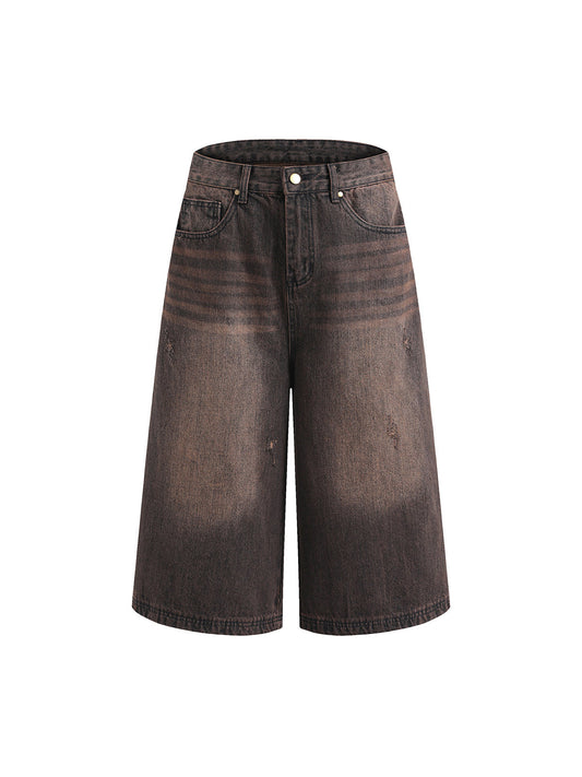 Kurze Jeanshose aus verwaschenem Denim im Used-Look