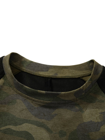 Zweiteiliges Langarm-T-Shirt mit Camouflage-Muster und Kunstfellmuster