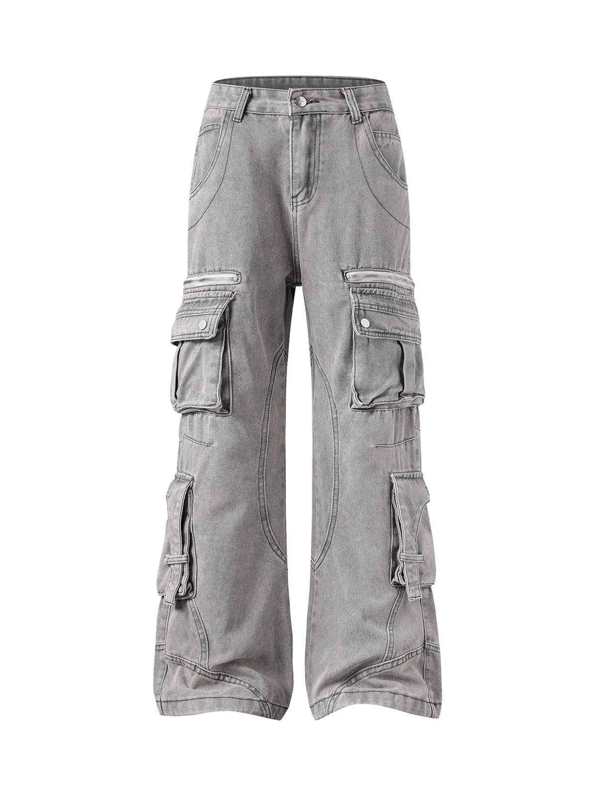 Jean cargo délavé à poches multiples