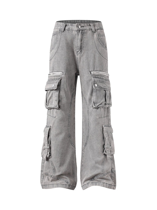 Jean cargo délavé à poches multiples
