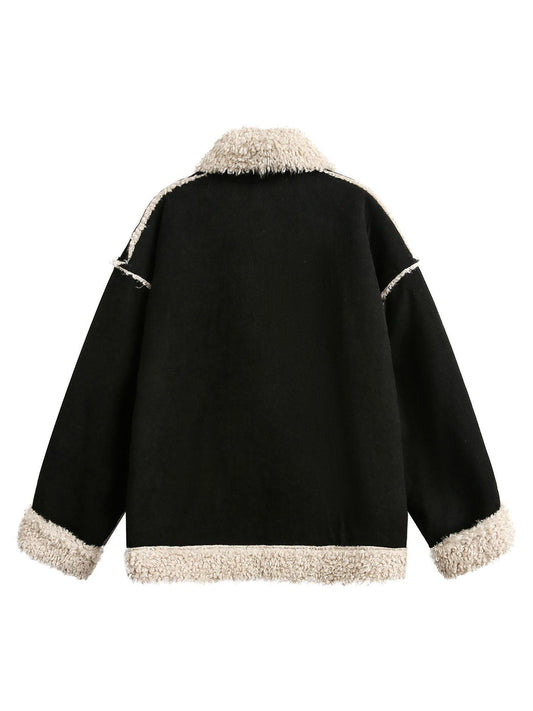 Veste zippée doublée de sherpa avec col en fourrure