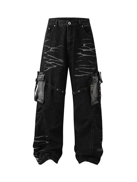 Vintage verwaschene Distressed Multi Pocket Cargo Jeans